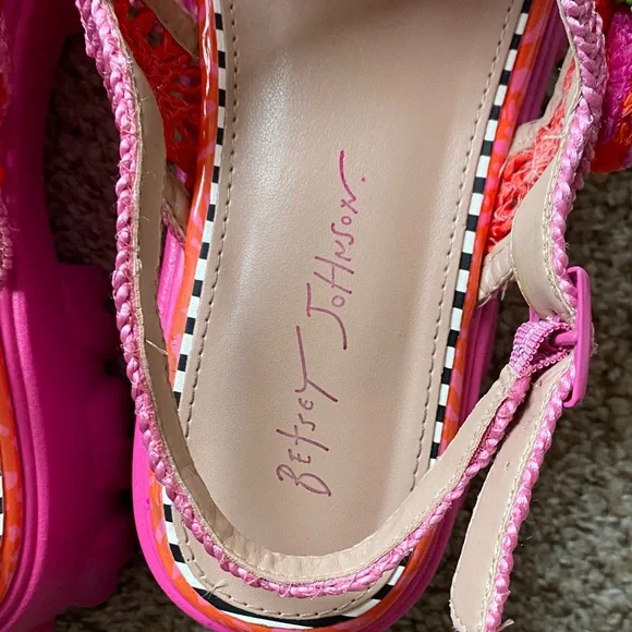 Betsey Johnson Pink and Red Embellished Sandals Size 8.5 - Picture 2 of 7